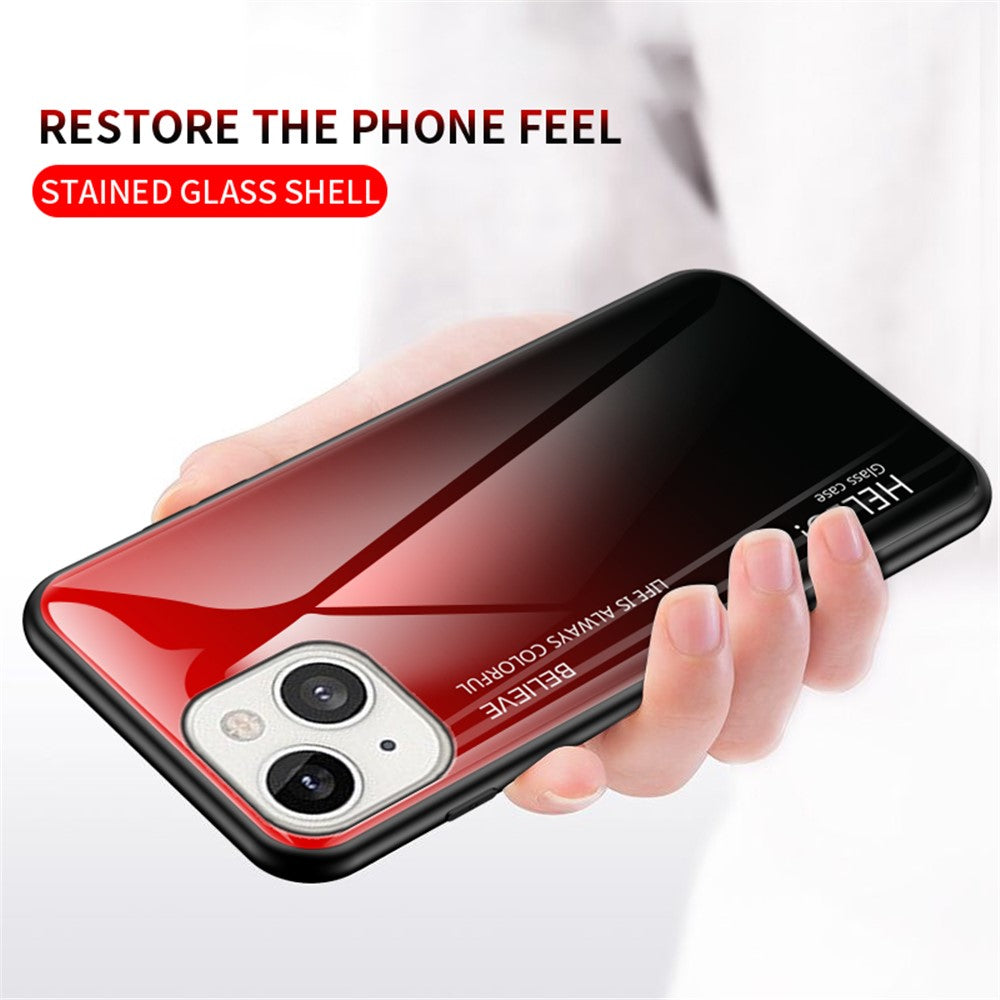 Gradient Farve Hærdet Glas Bagskal Blødt TPU Kant Cover Telefoncover til iPhone 13 mini 5,4 tommer