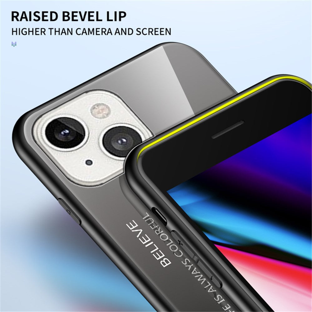 Gradient Farve Hærdet Glas Bagskal Blødt TPU Kant Cover Telefoncover til iPhone 13 mini 5,4 tommer
