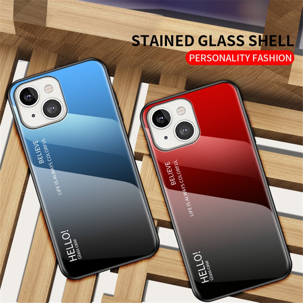 Gradient Farve Hærdet Glas Bagskal Blødt TPU Kant Cover Telefoncover til iPhone 13 mini 5,4 tommer