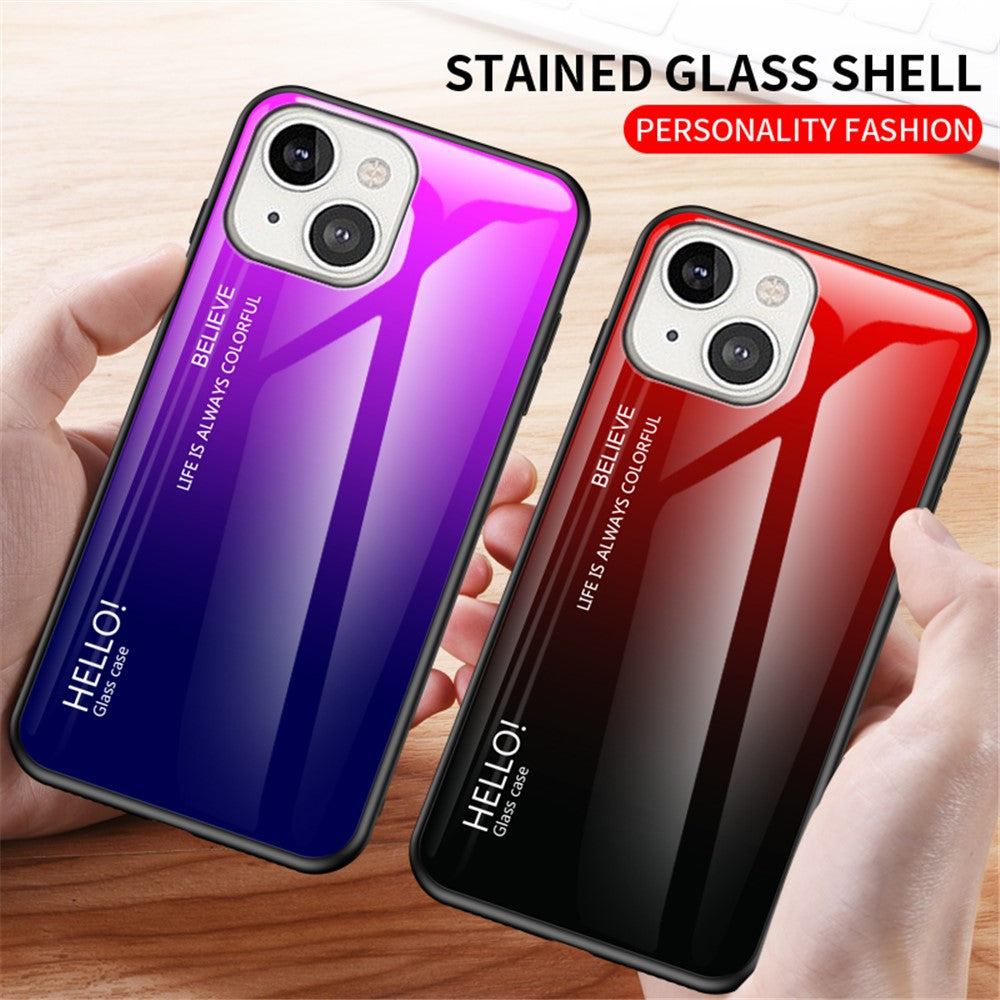 Gradient Farve Hærdet Glas Bagskal Blødt TPU Kant Cover Telefoncover til iPhone 13 mini 5,4 tommer