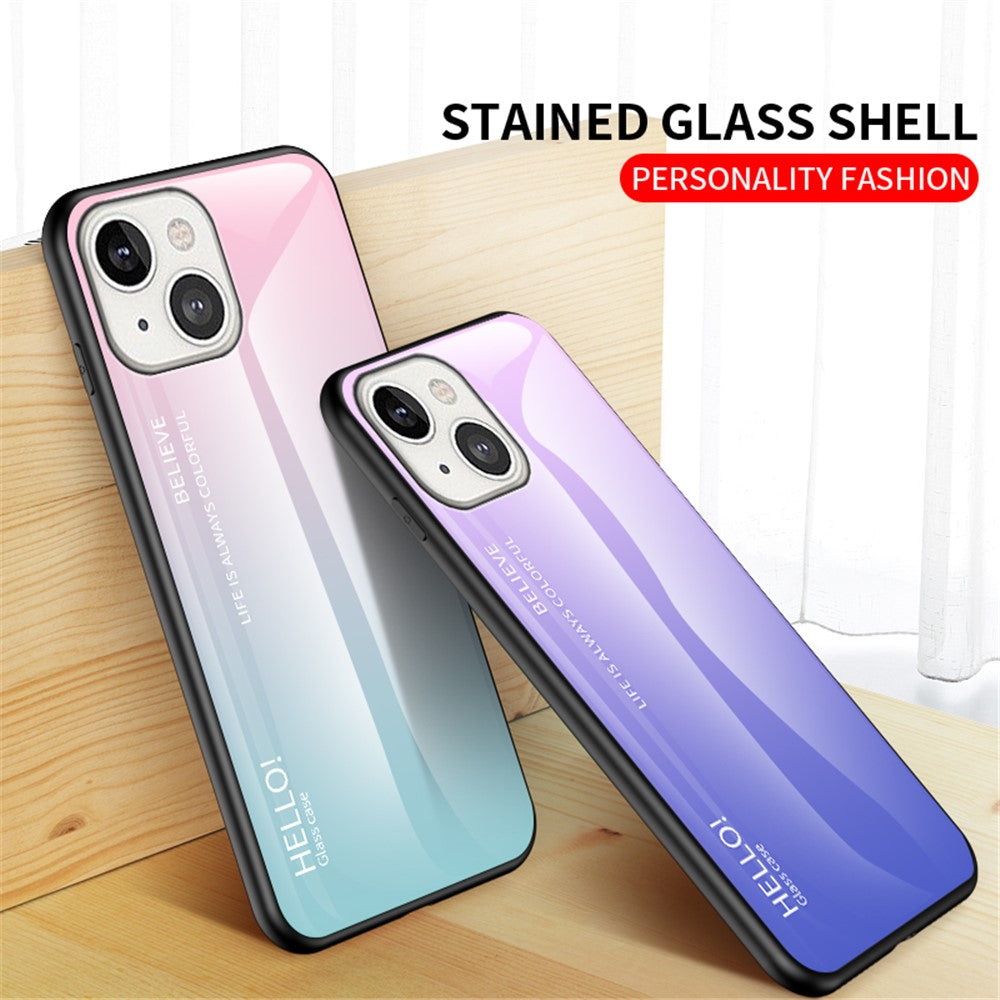 Gradient Farve Hærdet Glas Bagskal Blødt TPU Kant Cover Telefoncover til iPhone 13 mini 5,4 tommer