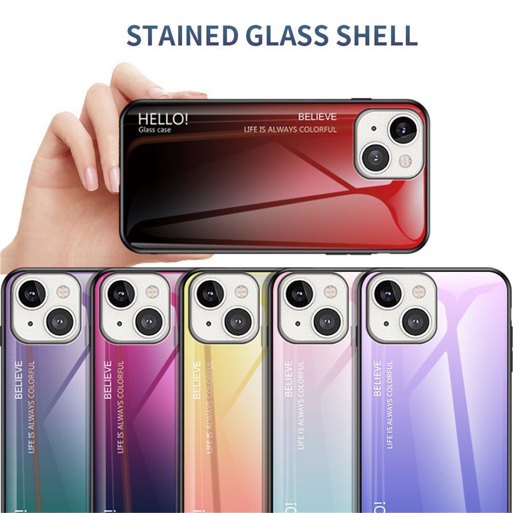 Gradient Farve Hærdet Glas Bagskal Blødt TPU Kant Cover Telefoncover til iPhone 13 mini 5,4 tommer