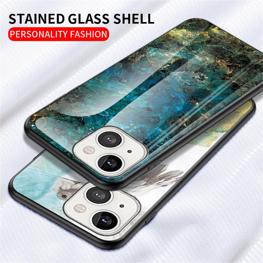 Marble Design Tempered Glass Anti-Scratch Shockproof Cover for iPhone 13 mini 5.4 inch