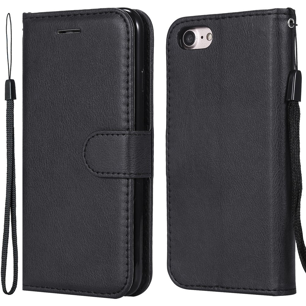 For iPhone 7 4.7 inch / 8 4.7 inch / SE (2020) / SE (2022) Case Solid Color Leather Mobile Cover Wallet Stand with Strap