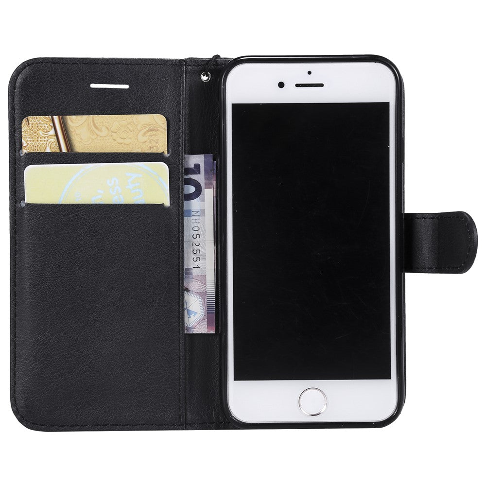 For iPhone 7 4.7 inch / 8 4.7 inch / SE (2020) / SE (2022) Case Solid Color Leather Mobile Cover Wallet Stand with Strap