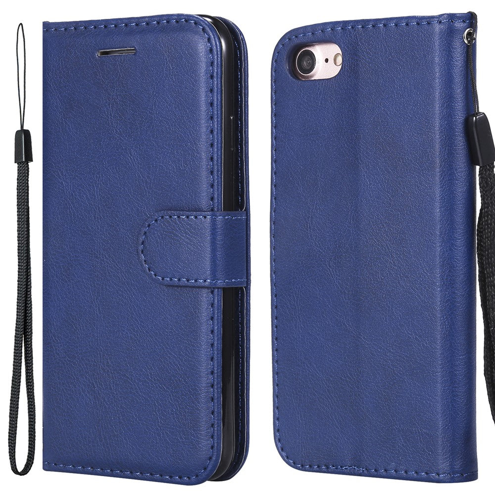 For iPhone 7 4.7 inch / 8 4.7 inch / SE (2020) / SE (2022) Case Solid Color Leather Mobile Cover Wallet Stand with Strap