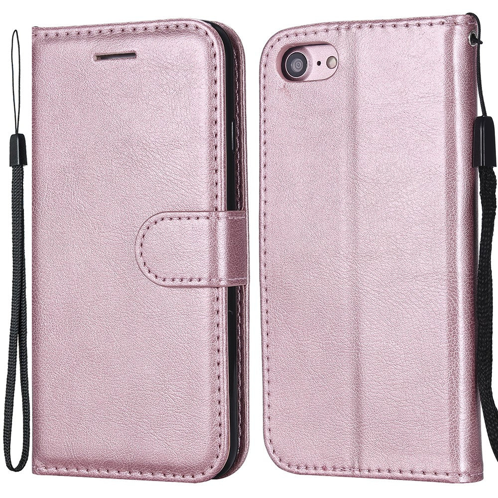 For iPhone 7 4.7 inch / 8 4.7 inch / SE (2020) / SE (2022) Case Solid Color Leather Mobile Cover Wallet Stand with Strap