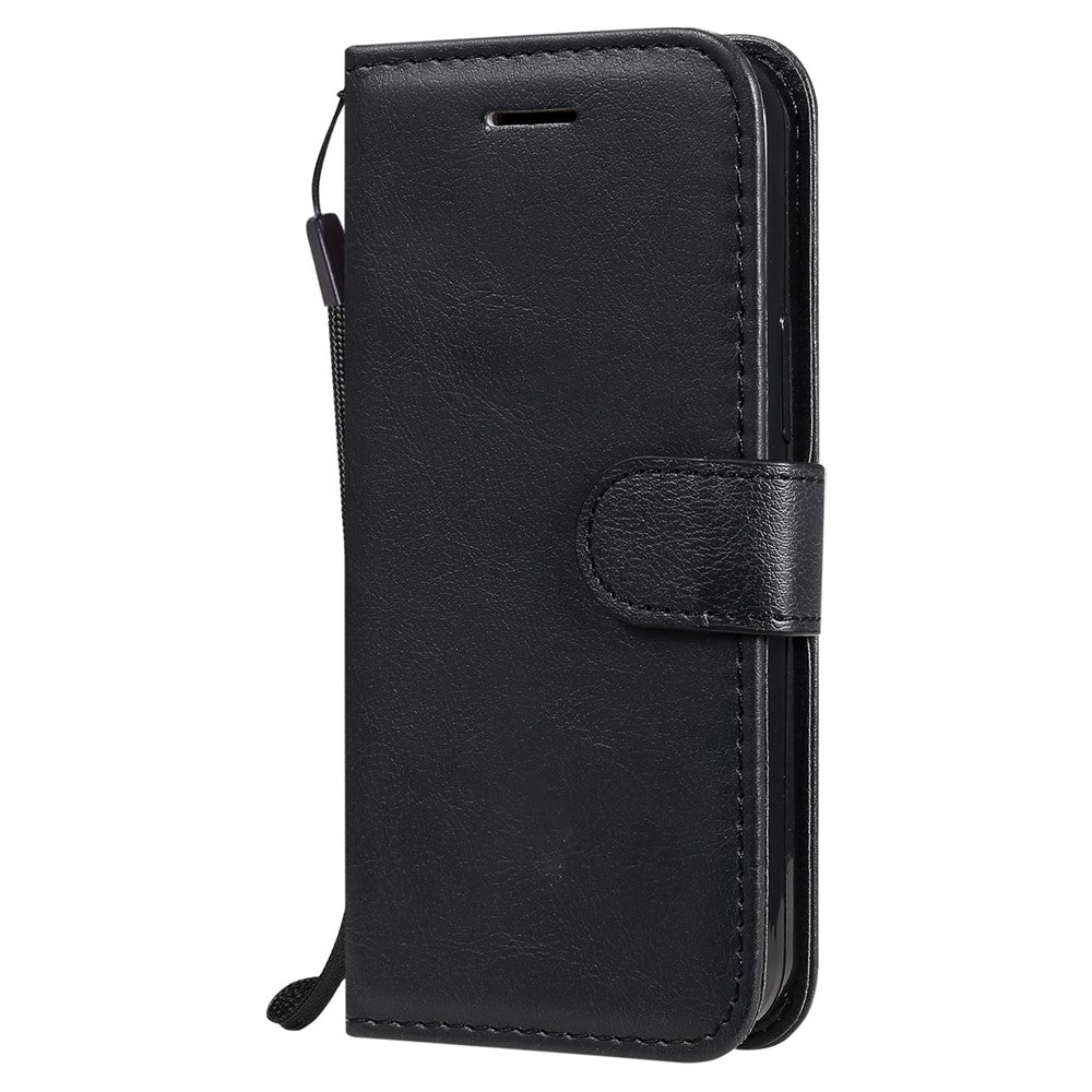 For iPhone 13 mini 5.4 inch Case Solid Color Leather Mobile Cover Wallet Stand with Strap