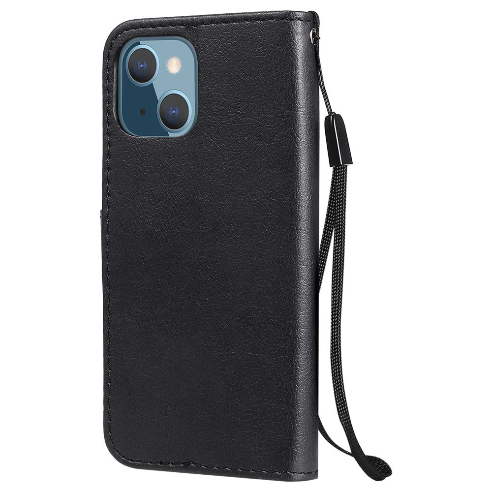 For iPhone 13 mini 5.4 inch Case Solid Color Leather Mobile Cover Wallet Stand with Strap