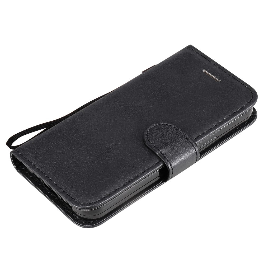 For iPhone 13 mini 5.4 inch Case Solid Color Leather Mobile Cover Wallet Stand with Strap