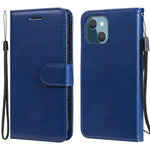 For iPhone 13 mini 5.4 inch Case Solid Color Leather Mobile Cover Wallet Stand with Strap