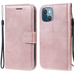 For iPhone 13 mini 5.4 inch Case Solid Color Leather Mobile Cover Wallet Stand with Strap