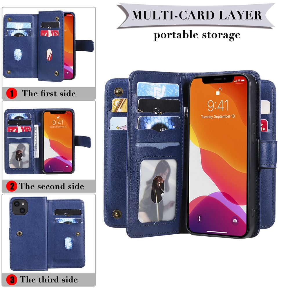 For iPhone 13 Leather Case with 10 Card Holder Phone Cover Stand