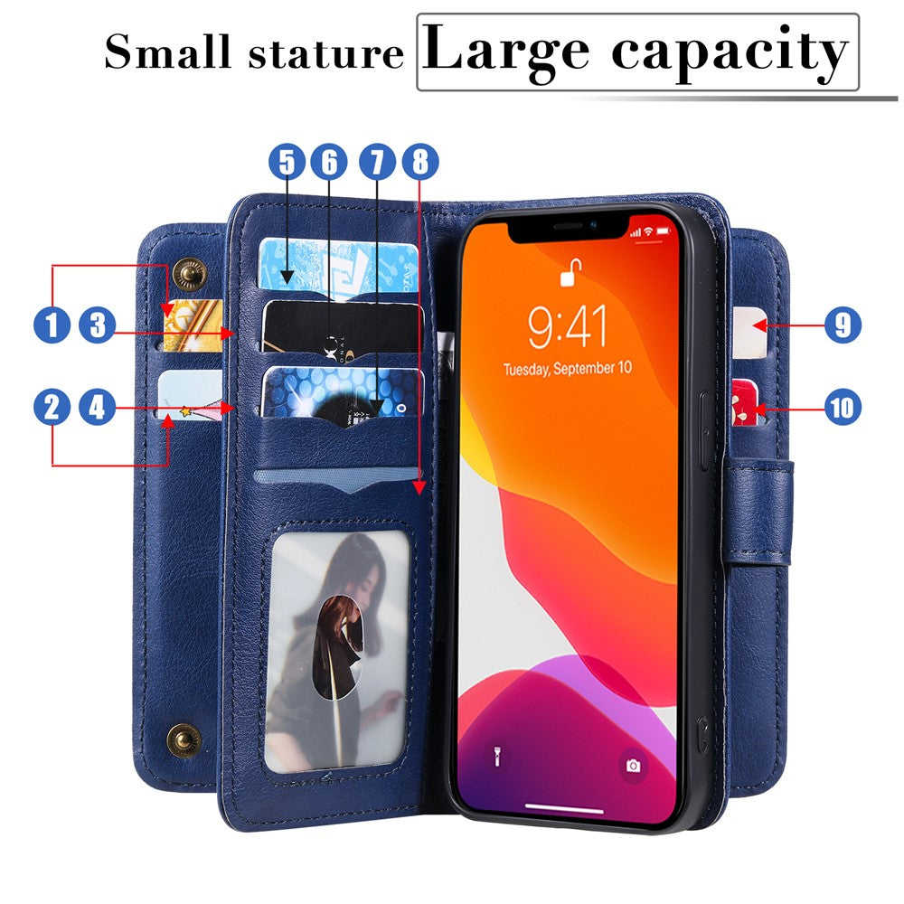 For iPhone 13 Leather Case with 10 Card Holder Phone Cover Stand