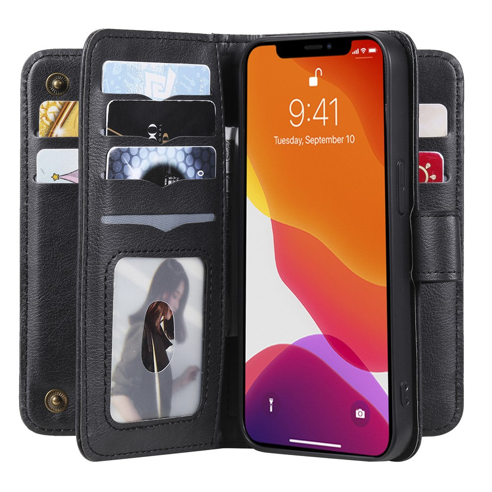 For iPhone 13 Leather Case with 10 Card Holder Phone Cover Stand
