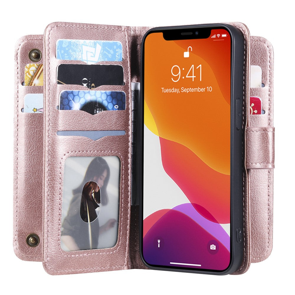 For iPhone 13 Leather Case with 10 Card Holder Phone Cover Stand