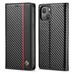 LC.IMEEKE Stand Wallet Design Carbon Fiber Texture Splicing Leather Case Shell for iPhone 13 6.1 inch