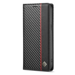 LC.IMEEKE Stand Wallet Design Carbon Fiber Texture Splicing Leather Case Shell for iPhone 13 6.1 inch