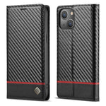 LC.IMEEKE Stand Wallet Design Carbon Fiber Texture Splicing Leather Case Shell for iPhone 13 6.1 inch