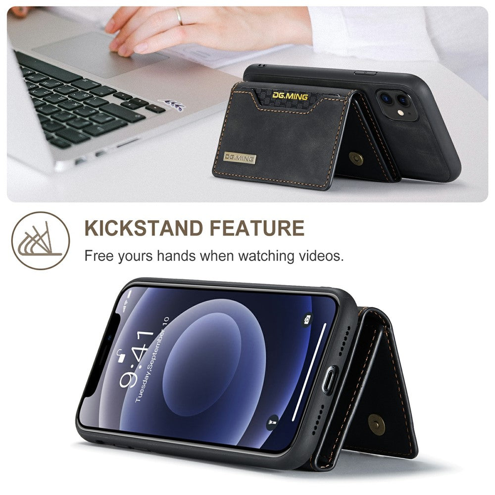 DG.MING M2 Series Detachable Wallet 2-in-1 Wireless Charging Hybrid Phone Cover Shell with Horizontal-Viewing Kickstand for iPhone 11 6.1 inch
