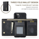 DG.MING M1 Series Phone Case PU + TPU + PC Back Cover with Magnetic Tri-Fold Wallet Kickstand for iPhone 11 Pro Max 6.5 inch