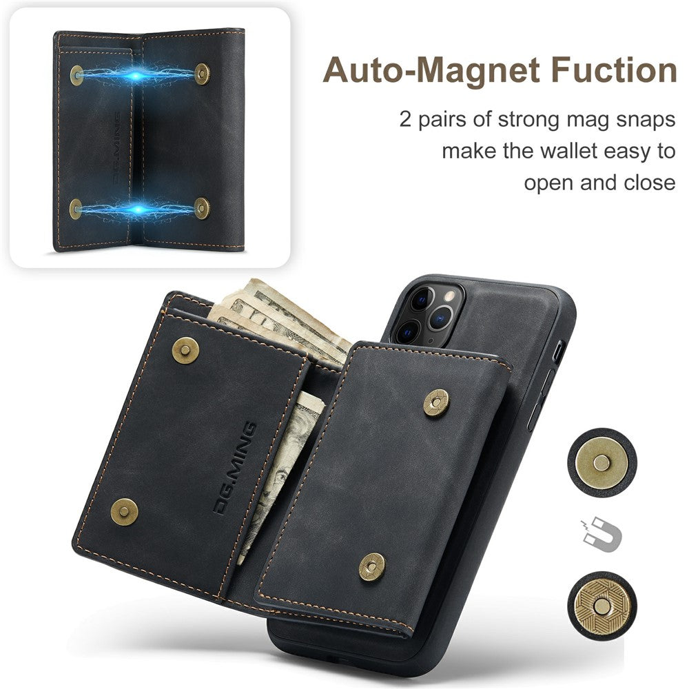 DG.MING M1 Series Phone Case PU + TPU + PC Back Cover with Magnetic Tri-Fold Wallet Kickstand for iPhone 11 Pro Max 6.5 inch