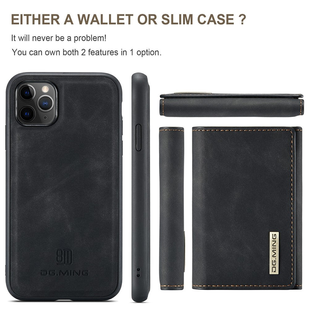 DG.MING M1 Series Phone Case PU + TPU + PC Back Cover with Magnetic Tri-Fold Wallet Kickstand for iPhone 11 Pro Max 6.5 inch
