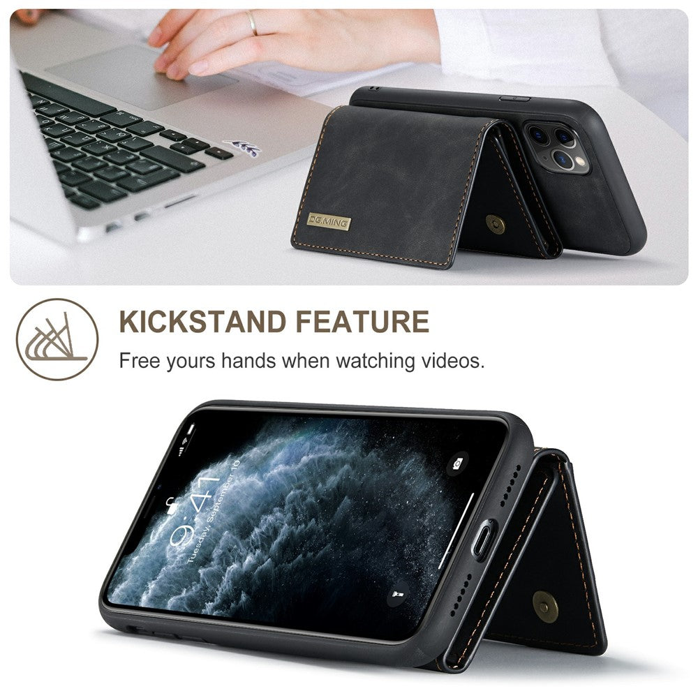 DG.MING M1 Series Phone Case PU + TPU + PC Back Cover with Magnetic Tri-Fold Wallet Kickstand for iPhone 11 Pro 5.8 inch