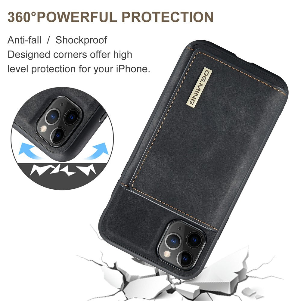 DG.MING M1 Series Phone Case PU + TPU + PC Back Cover with Magnetic Tri-Fold Wallet Kickstand for iPhone 11 Pro 5.8 inch