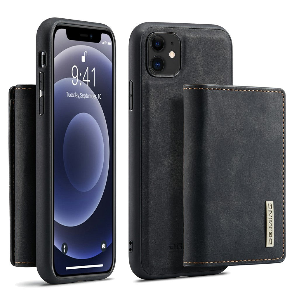 DG.MING M1 Series Phone Case PU + TPU + PC Back Cover with Magnetic Tri-Fold Wallet Kickstand for iPhone 11 6.1 inch