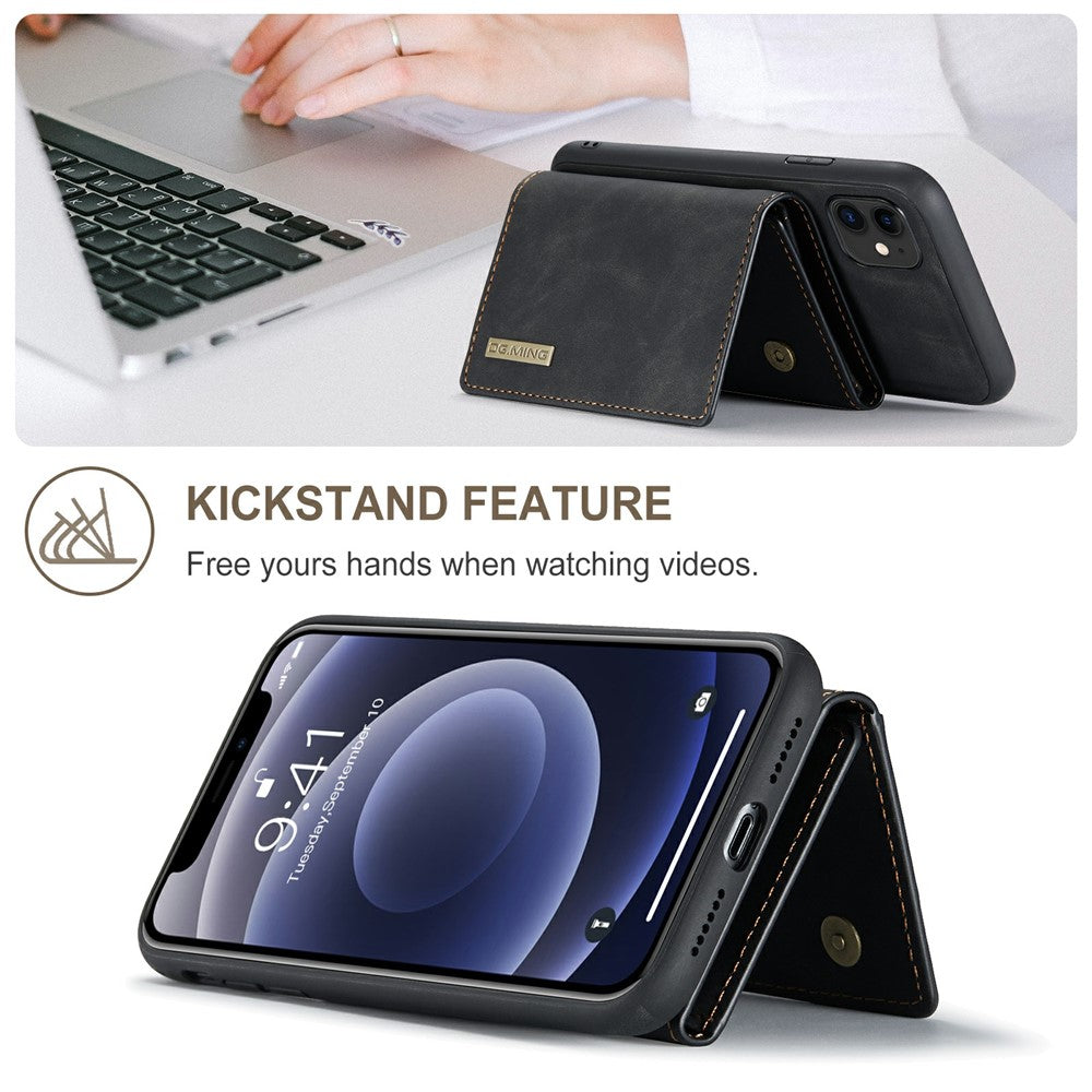 DG.MING M1 Series Phone Case PU + TPU + PC Back Cover with Magnetic Tri-Fold Wallet Kickstand for iPhone 11 6.1 inch