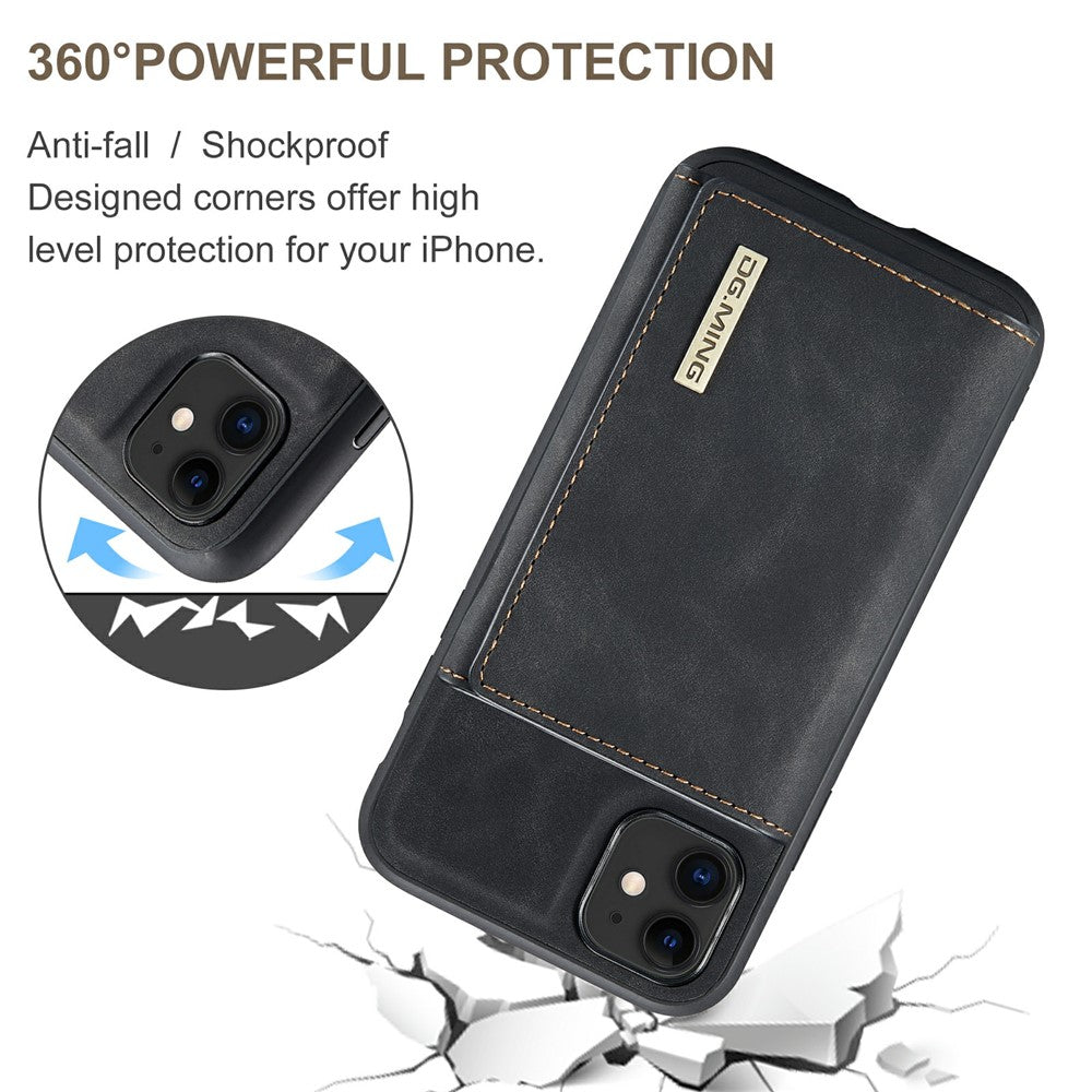 DG.MING M1 Series Phone Case PU + TPU + PC Back Cover with Magnetic Tri-Fold Wallet Kickstand for iPhone 11 6.1 inch
