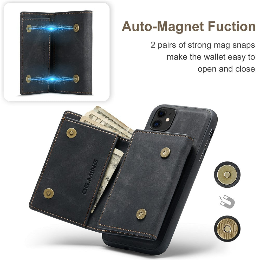 DG.MING M1 Series Phone Case PU + TPU + PC Back Cover with Magnetic Tri-Fold Wallet Kickstand for iPhone 11 6.1 inch