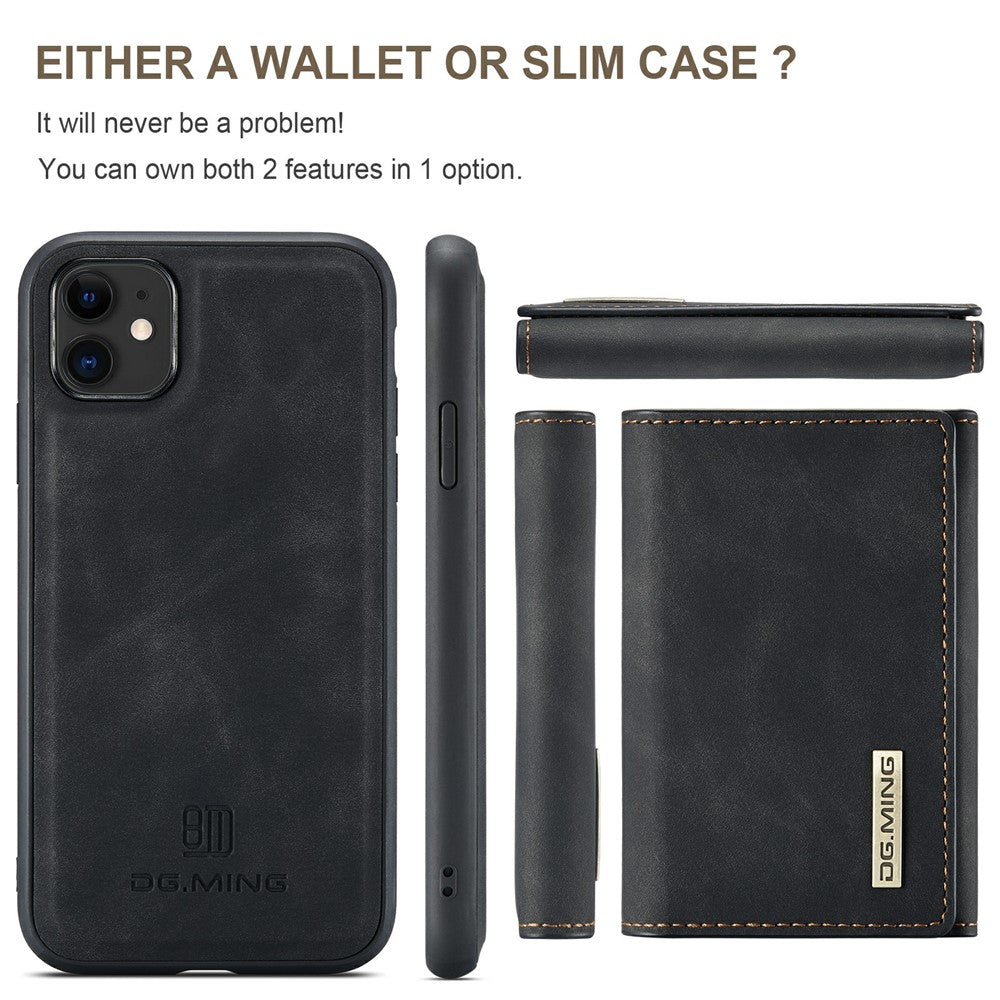 DG.MING M1 Series Phone Case PU + TPU + PC Back Cover with Magnetic Tri-Fold Wallet Kickstand for iPhone 11 6.1 inch
