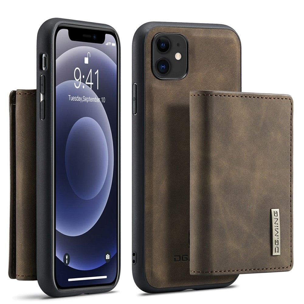 DG.MING M1 Series Phone Case PU + TPU + PC Back Cover with Magnetic Tri-Fold Wallet Kickstand for iPhone 11 6.1 inch