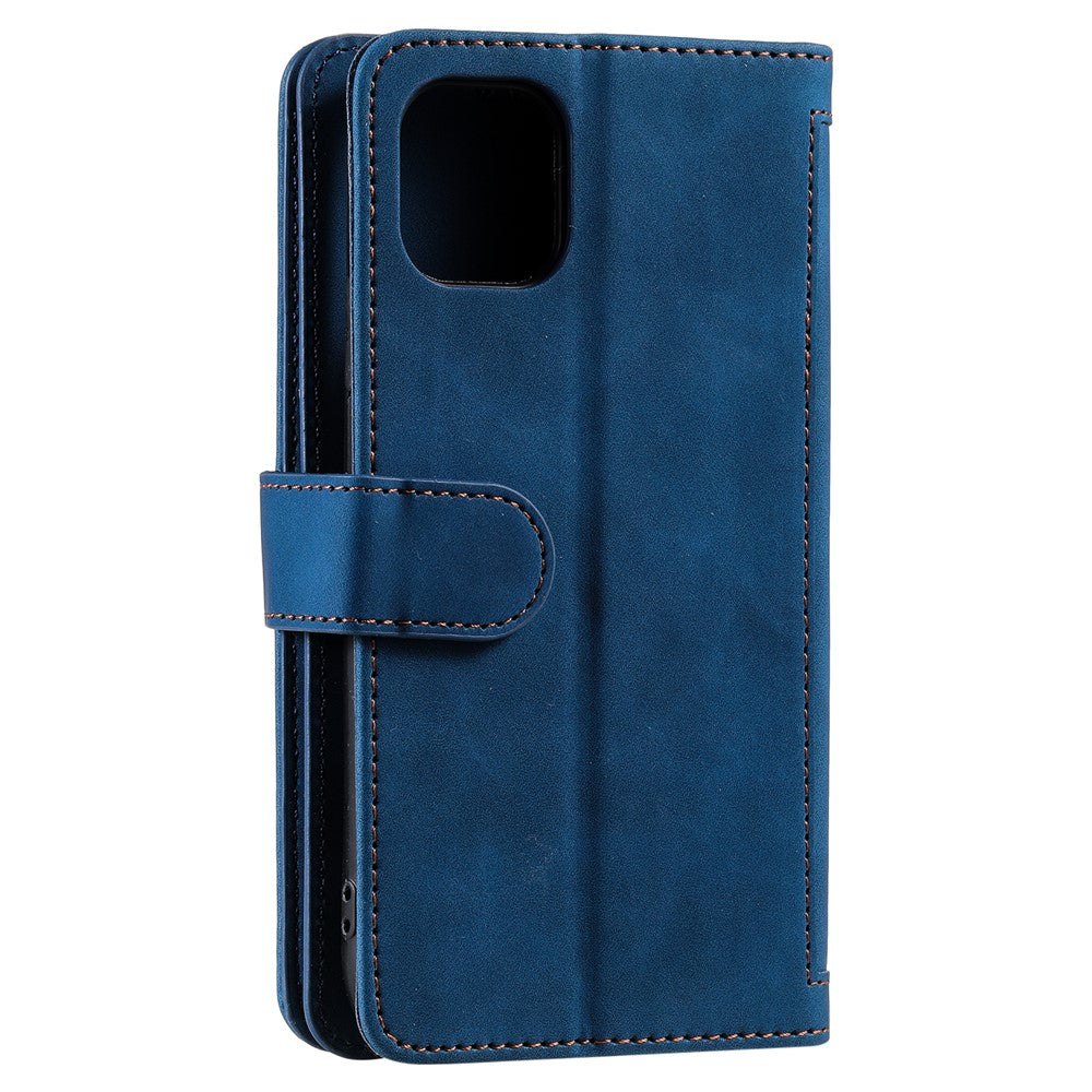9 Card Slots Design Leather Wallet Stand Phone Case Shell with Wrist Strap for iPhone 13 mini 5.4 inch