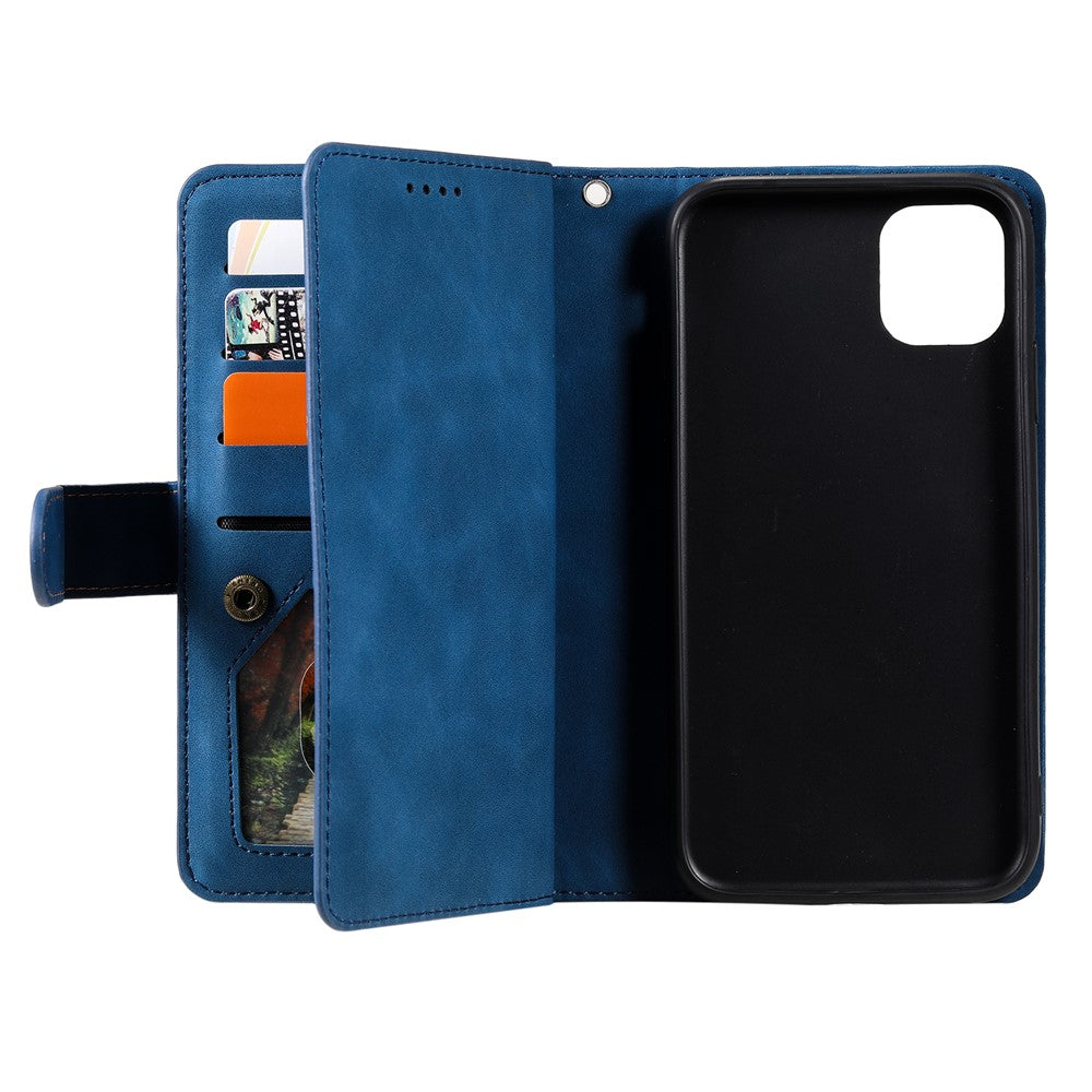 9 Card Slots Design Leather Wallet Stand Phone Case Shell with Wrist Strap for iPhone 13 mini 5.4 inch