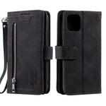 9 Card Slots Design Leather Wallet Stand Phone Case Shell with Wrist Strap for iPhone 13 mini 5.4 inch