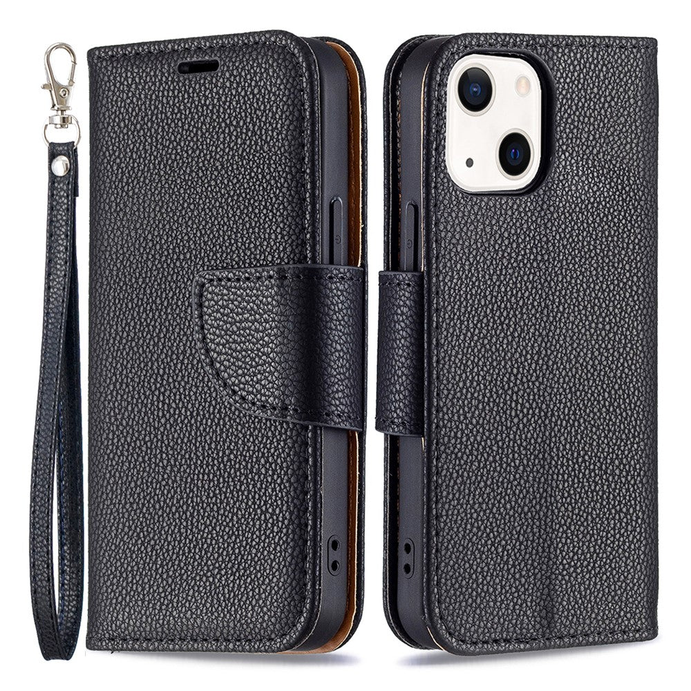 Fullt skyddande PU-läderfodral med litchitextur och plånboksfodral för iPhone 13 mini 5,4 tum