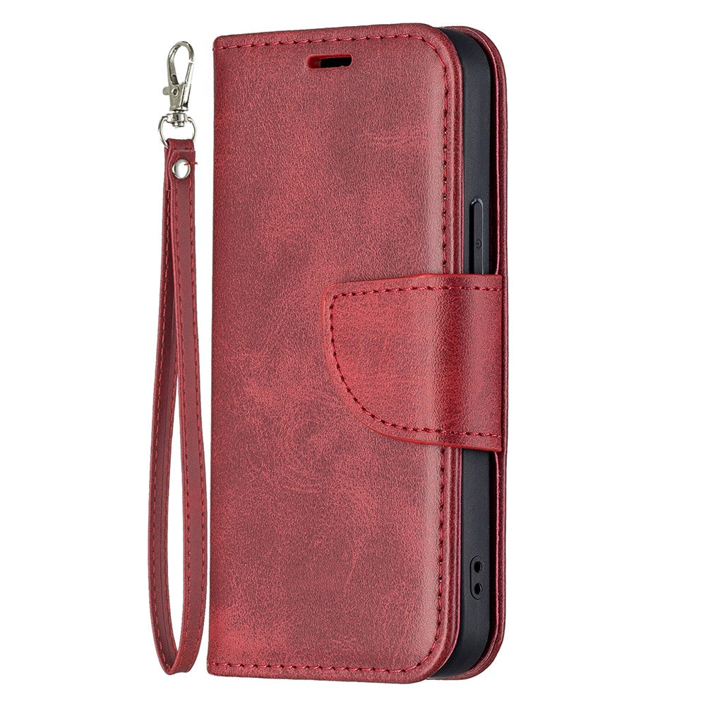 Solid Color Leather Wallet Case Phone Shell with Strap for iPhone 13 mini 5.4 inch