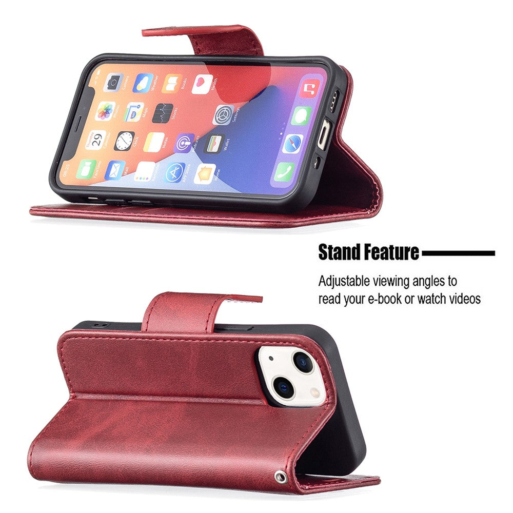 Solid Color Leather Wallet Case Phone Shell with Strap for iPhone 13 mini 5.4 inch