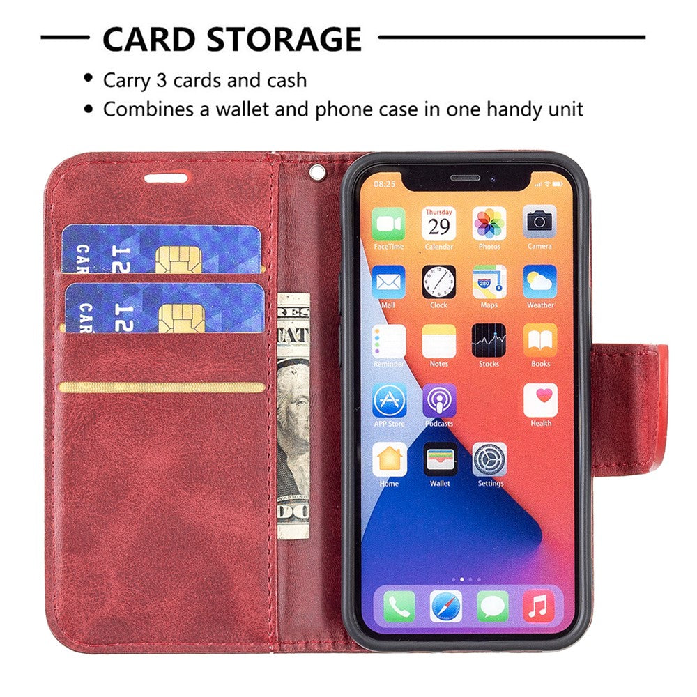 Solid Color Leather Wallet Case Phone Shell with Strap for iPhone 13 mini 5.4 inch