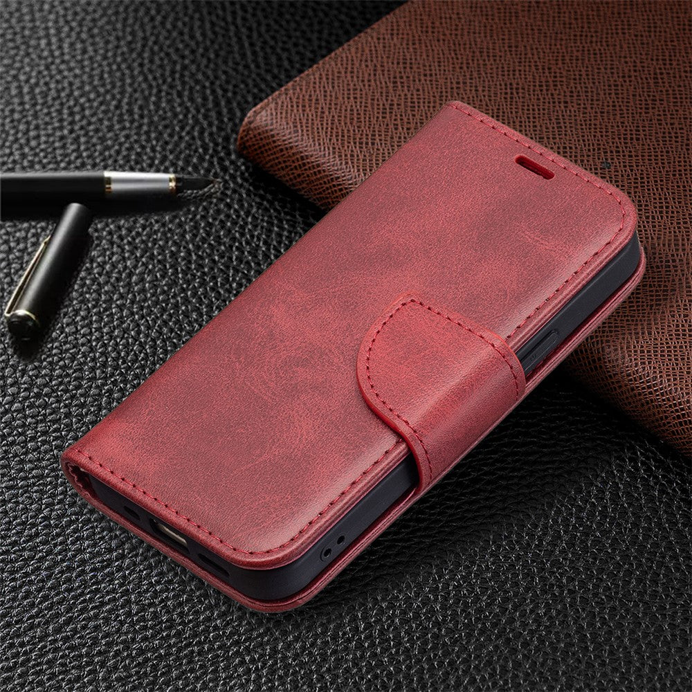 Solid Color Leather Wallet Case Phone Shell with Strap for iPhone 13 mini 5.4 inch