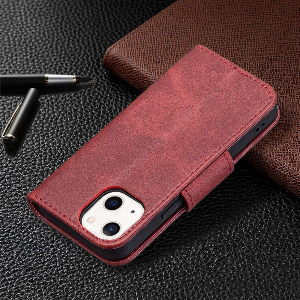 Solid Color Leather Wallet Case Phone Shell with Strap for iPhone 13 mini 5.4 inch