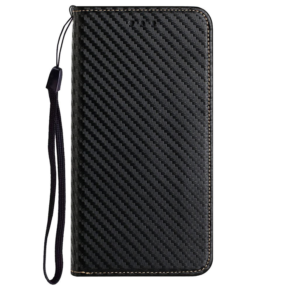 Solid Color Carbon Fiber Texture Auto-absorbed Leather Phone Cover Case with Wallet Stand for iPhone 13 6.1 inch