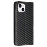 Solid Color Carbon Fiber Texture Auto-absorbed Leather Phone Cover Case with Wallet Stand for iPhone 13 6.1 inch