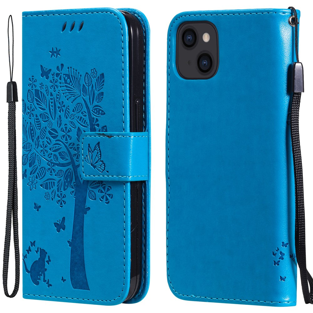 Til iPhone 13 Cover med Stativ Katte-Træ Mønster Læderpung Mobilcover