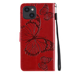 For iPhone 13 mini Wallet Case Floral Butterfly Imprinted Leather Phone Cover Stand