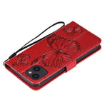 For iPhone 13 mini Wallet Case Floral Butterfly Imprinted Leather Phone Cover Stand