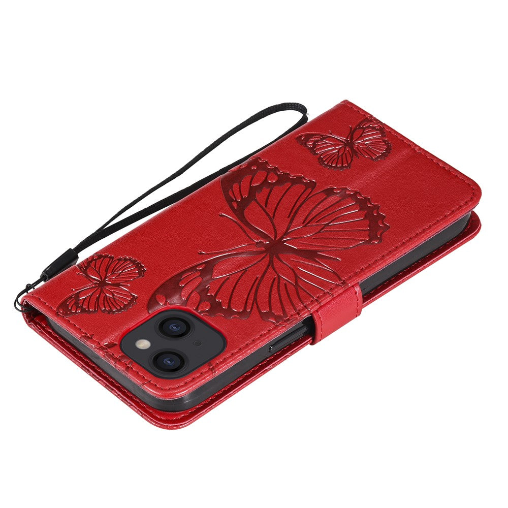 For iPhone 13 mini Wallet Case Floral Butterfly Imprinted Leather Phone Cover Stand